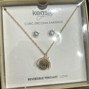 Cubic zirconia earrings and Necklace set silver color New